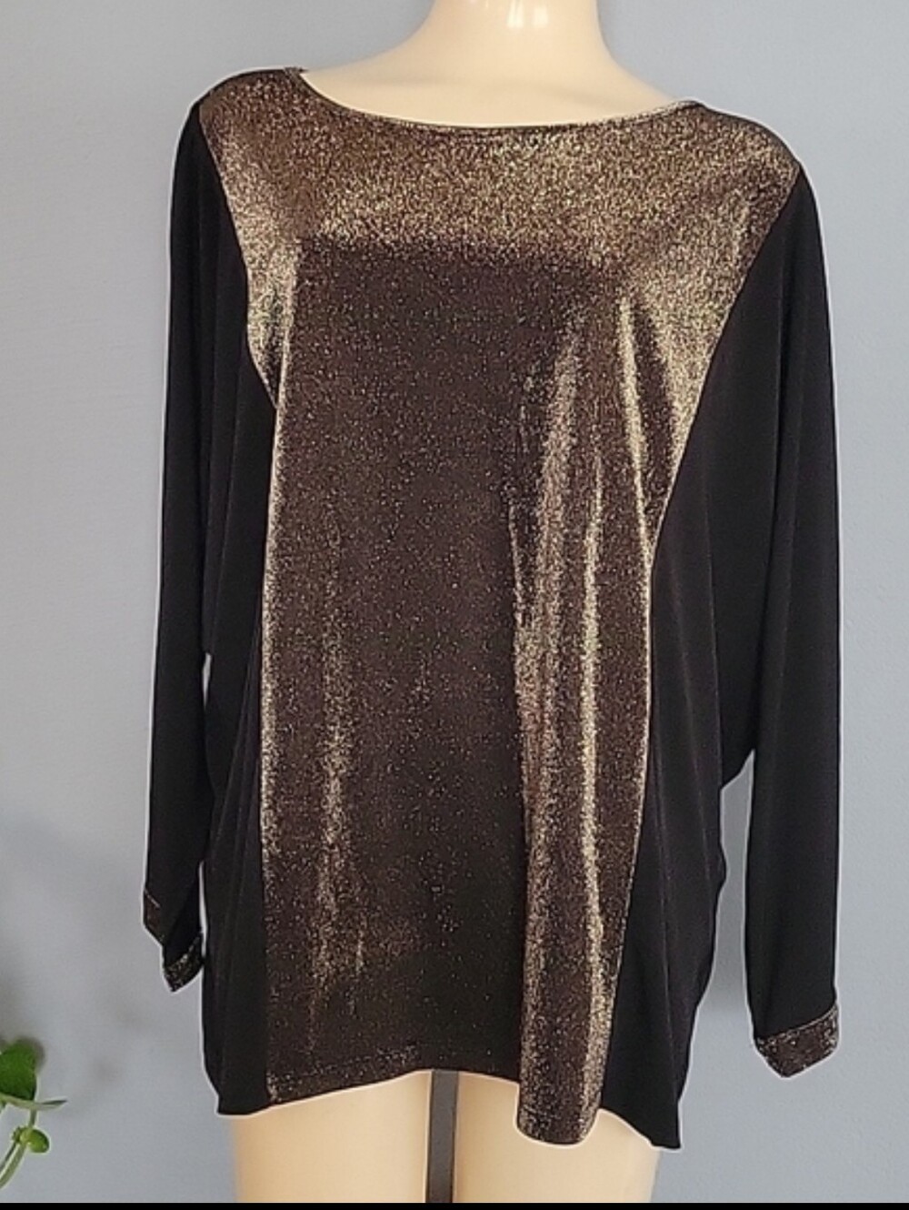 Susan Graver Black Top with Metallic Gold Front